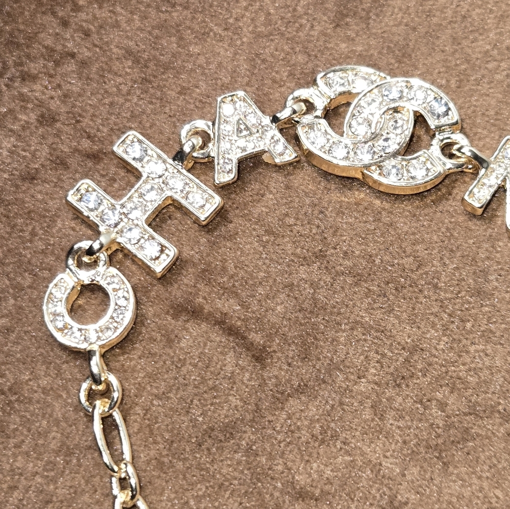 Gold Tone Logo Bracelet With Rocks - Picture 11 of 14